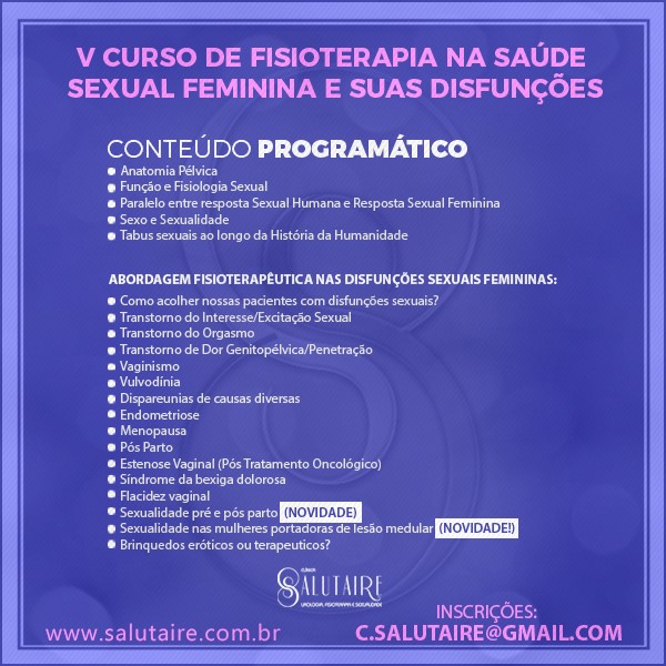 Fisioterapia Pélvica V Curso De Fisioterapia Na Saúde Sexual Feminina E Suas Disfunções 9554