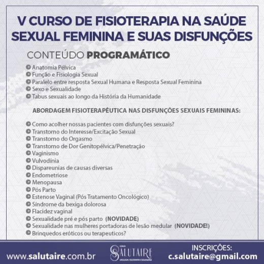 Fisioterapia Pélvica V Curso De Fisioterapia Na Saúde Sexual Feminina E Suas Disfunções 4922